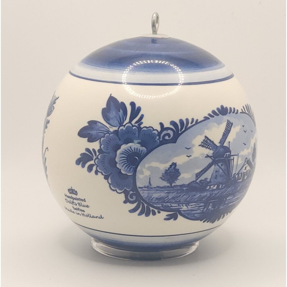 Vintage Delfts Blauw Handpainted Delft Blue Christmas Ornament 4" Ball Holland
